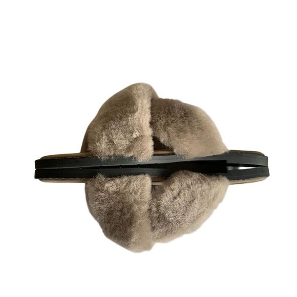 Eileen Fisher Taupe Shearling Crossover Sandals Cozy Slip-On Cross2-LT Size 8.5 - Picture 6 of 8